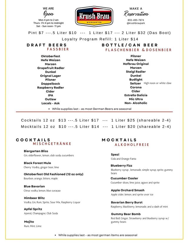 PIC menu at Krush Brau Park, Kissimmee – photo 3
